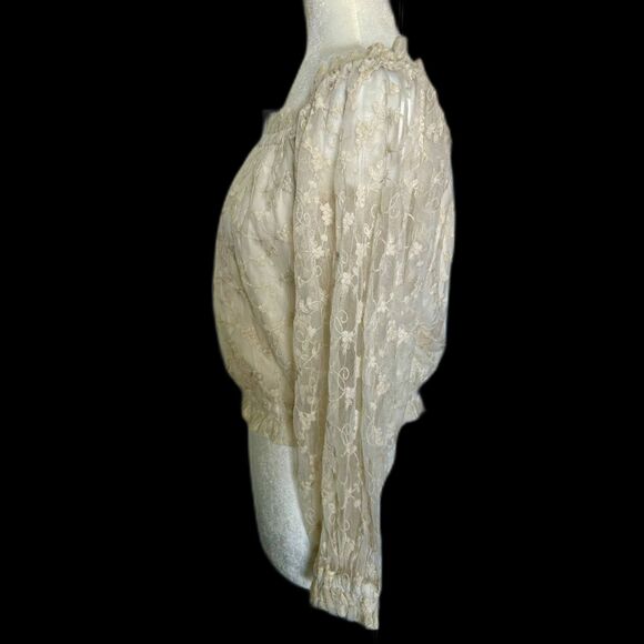 NWT EXPRESS Long Sleeve Lace Gathered Hem Crop Top Women's Size S - Picture 4 of 8